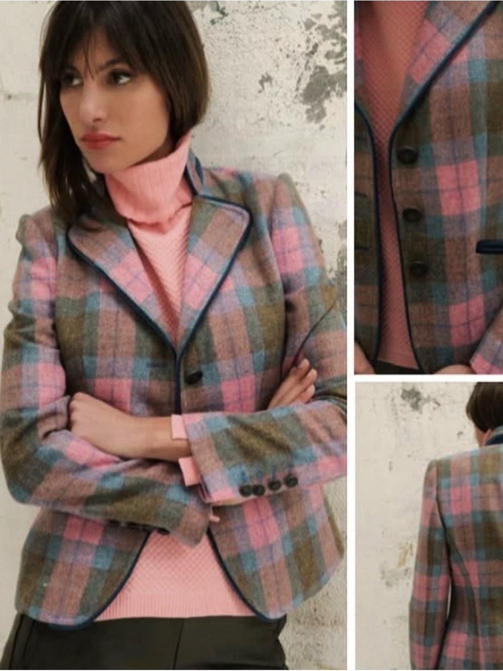 Checked Tailored Blazer in Pink, Brown & Blue